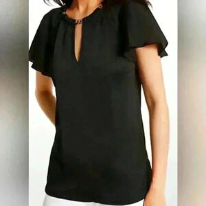 701 Michael Michael Kors Chain-Link Cutout Hammered Satin Blouse - Black - Small
